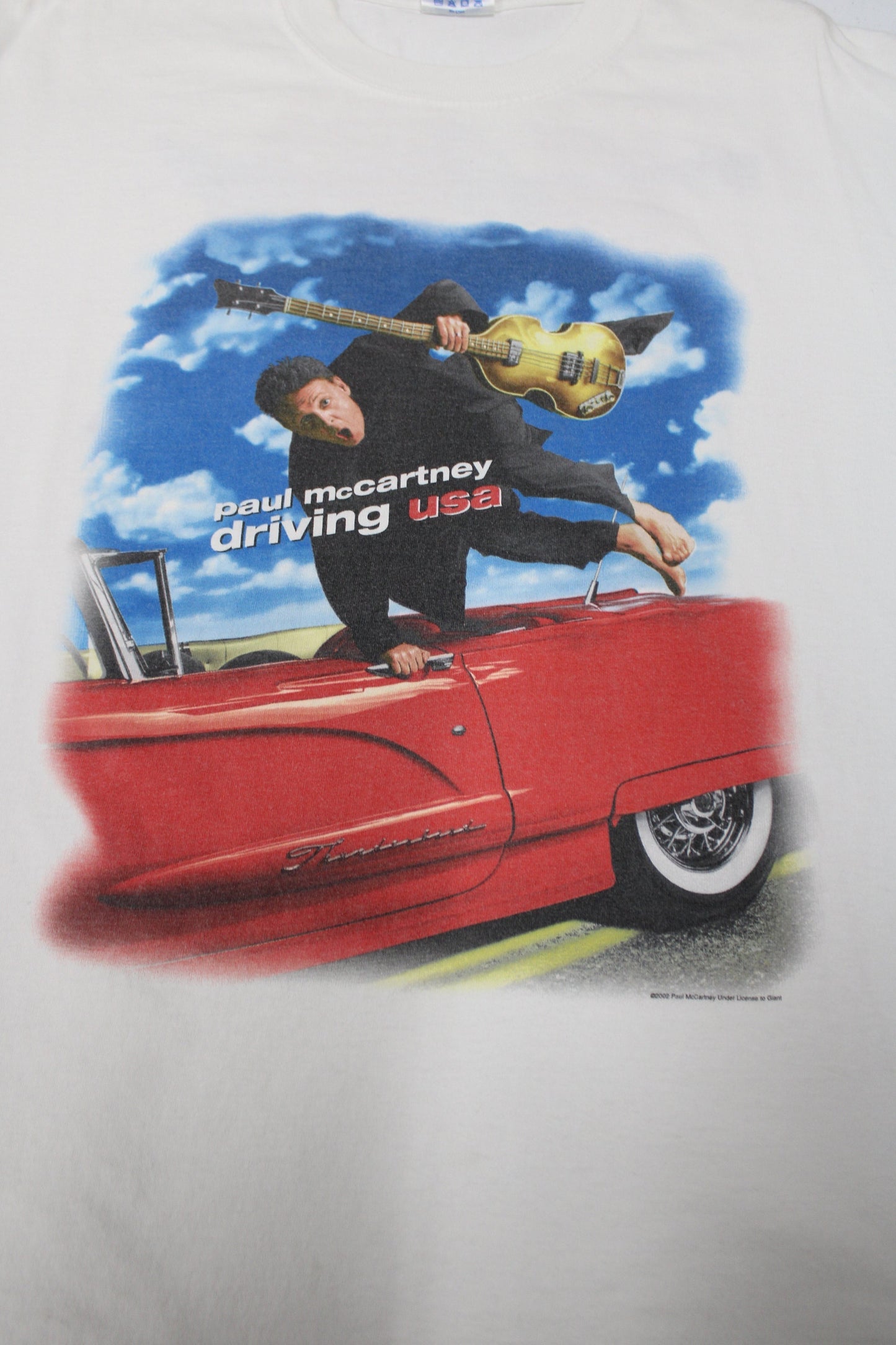 Paul mccartney 2002 tour t-shirt white driving usa concert beatles thunderbird red guitar music