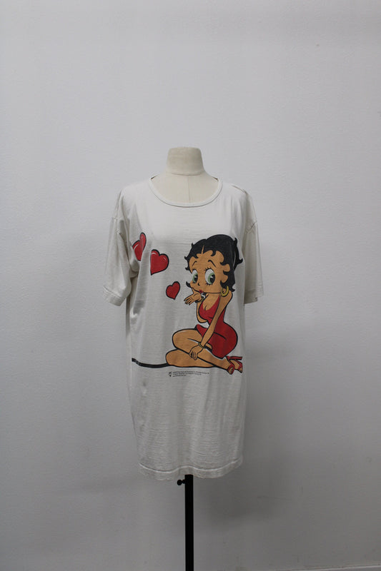 Betty boop graphic t-shirt long pijama white red dress puppy hearts