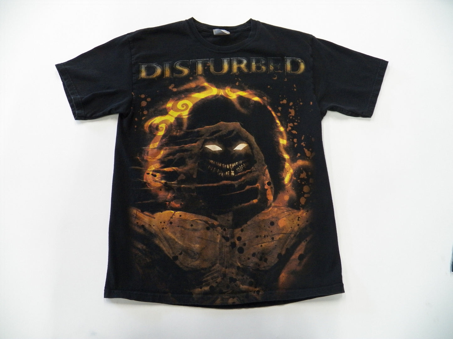 Disturbed black rock t-shirt yellow hanes label cotton