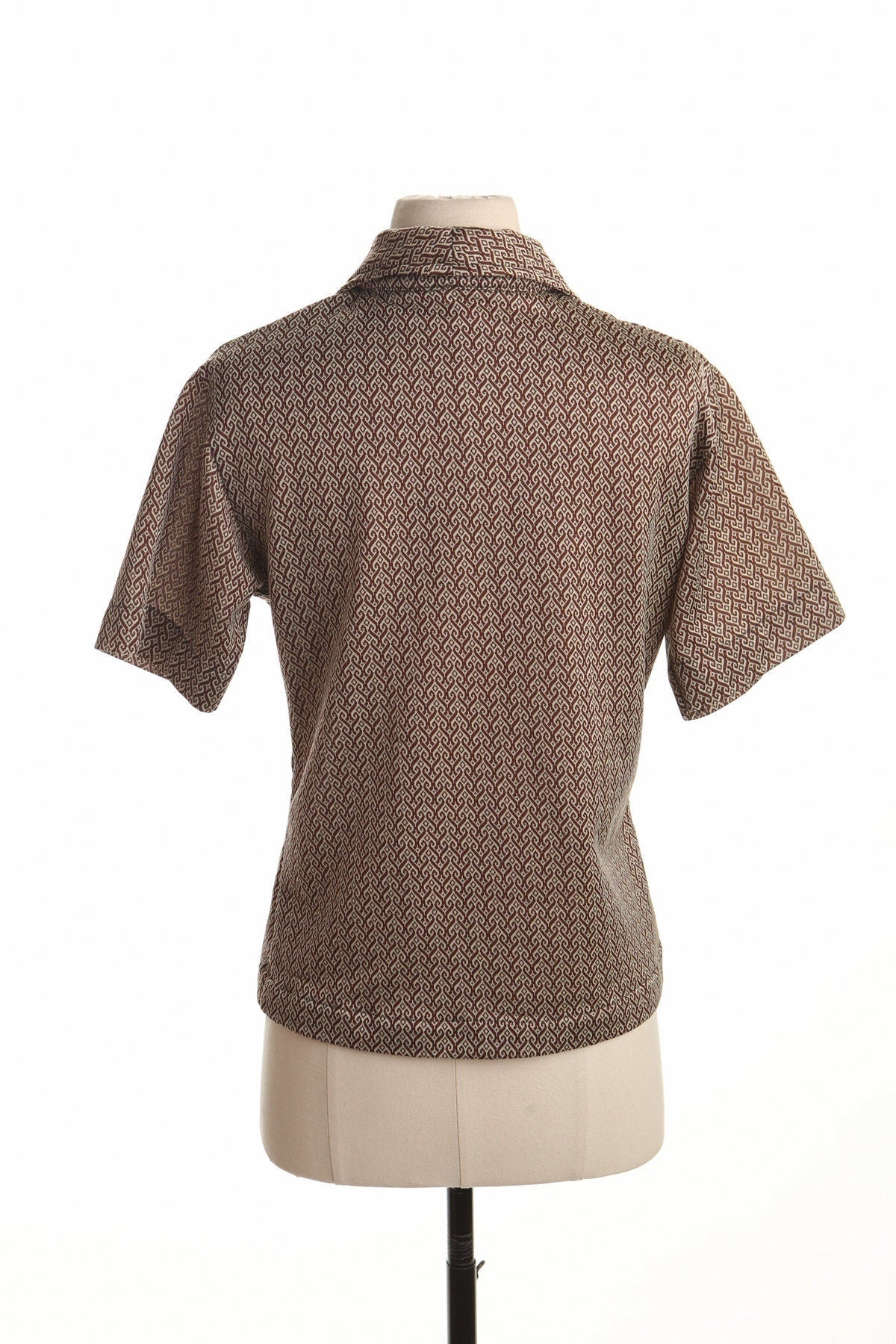 Men 70's poly shirt brown disco mod butterfly neck hippie casual