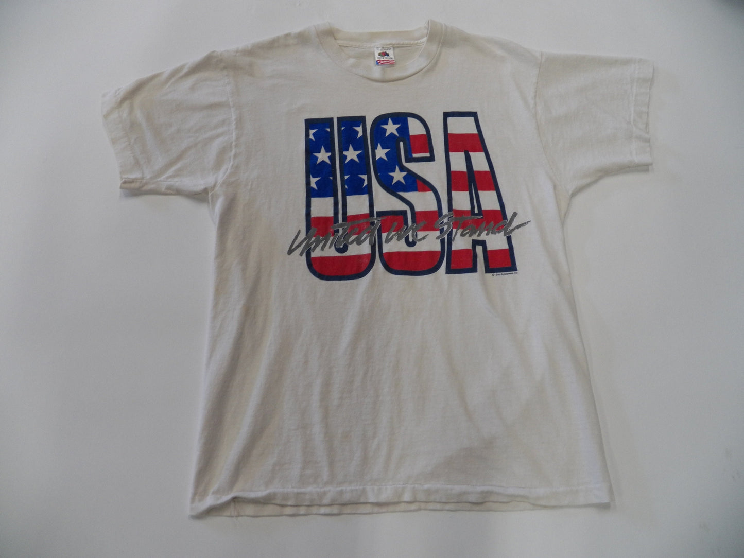 Vintage t-shirt white usa united we stand red blue cotton