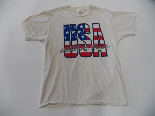 Vintage t-shirt white usa united we stand red blue cotton