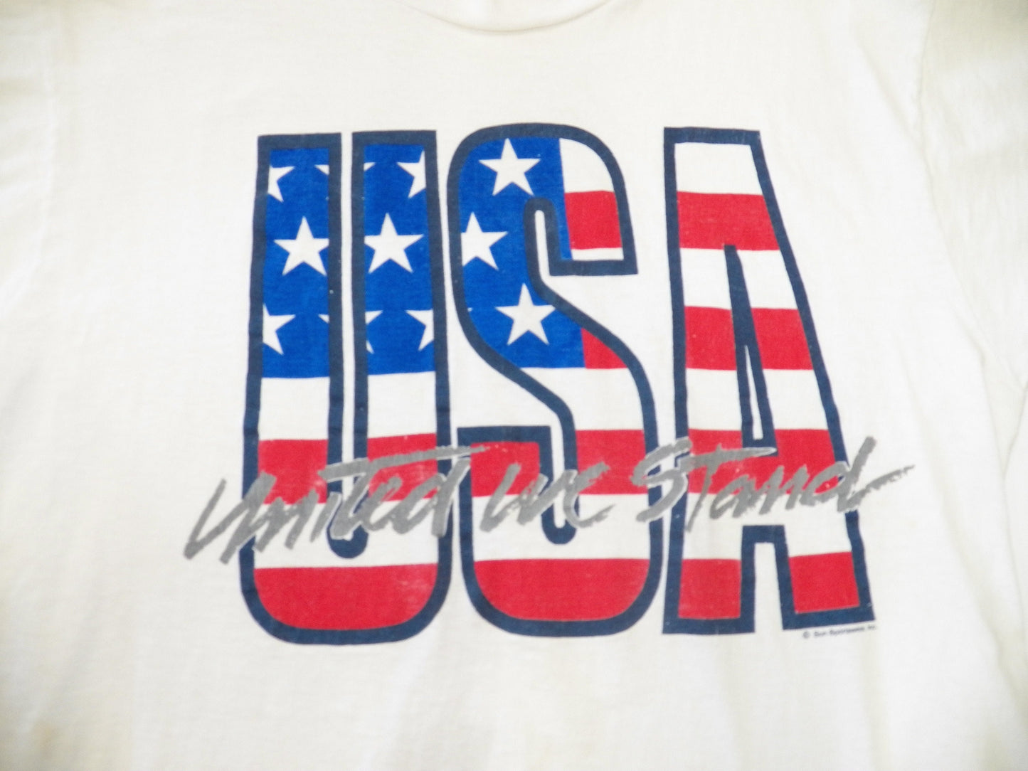 Vintage t-shirt white usa united we stand red blue cotton