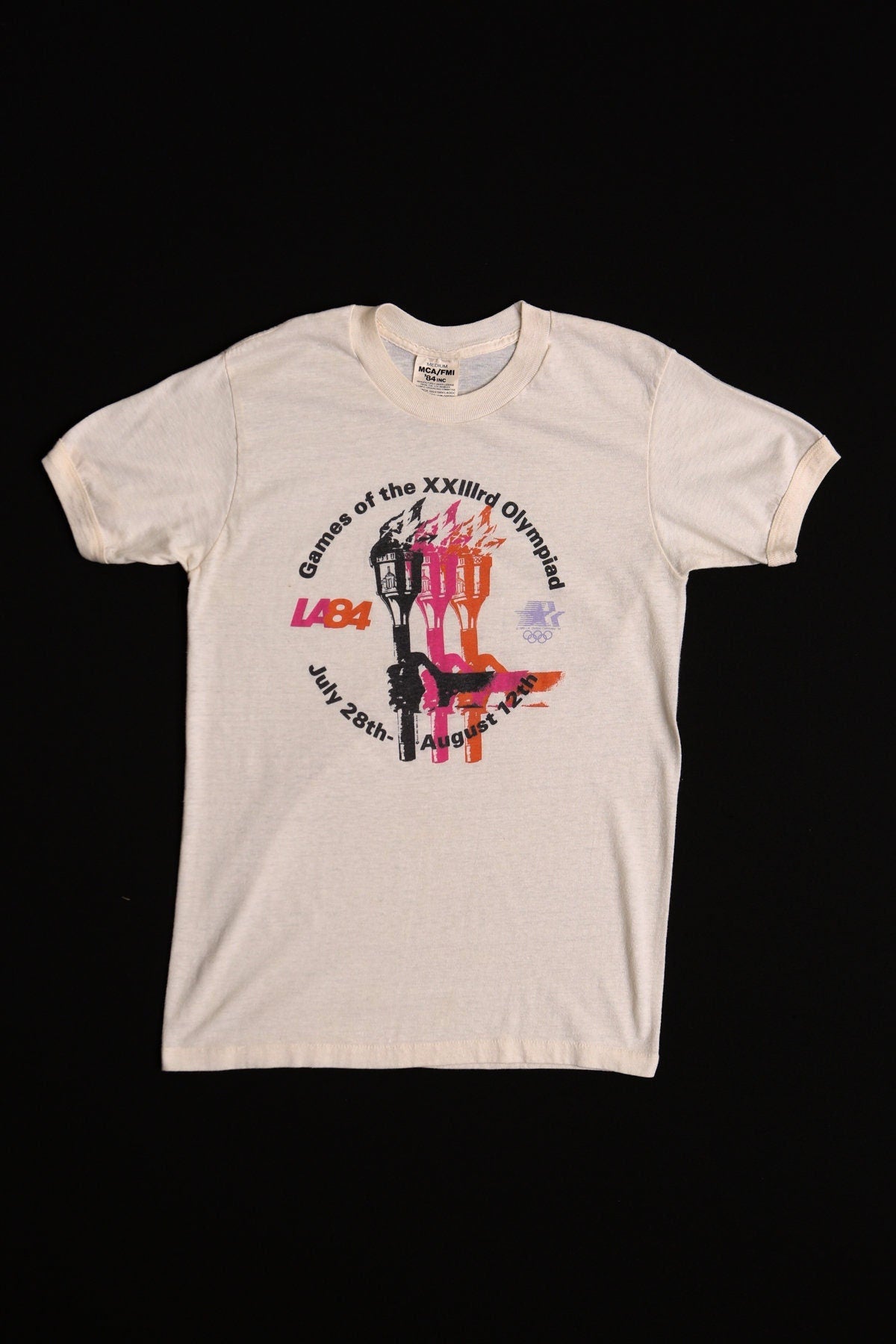 Vintage los angeles 1984 olympic games 80's beige official la torch man