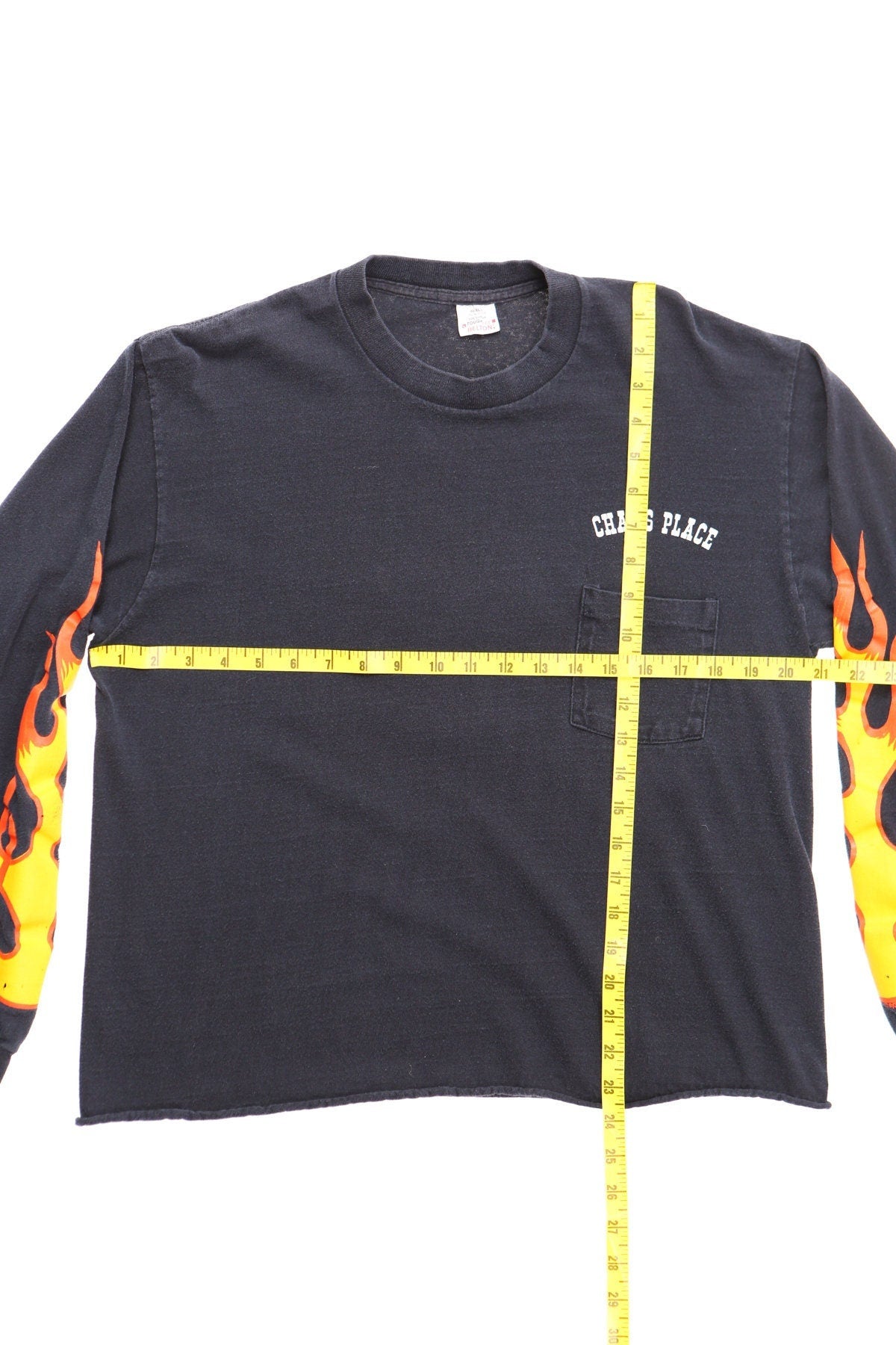 Vintage biker shirt long sleeve chad's place big bear lake callifornia saloon 80's flames print