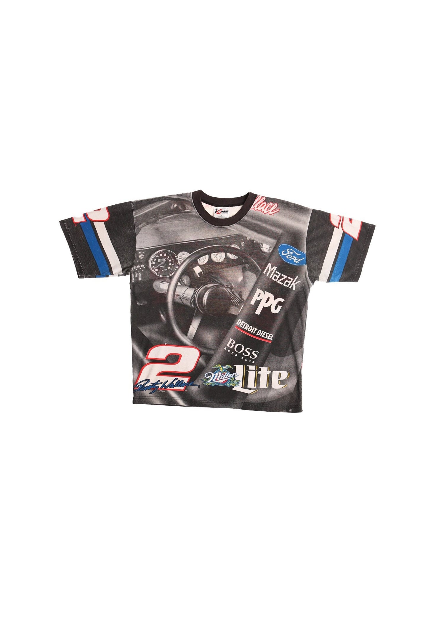 Vintage Rusty wallace black gray nascar shirt 2 miller lite chase authentics vintage xl made in usa