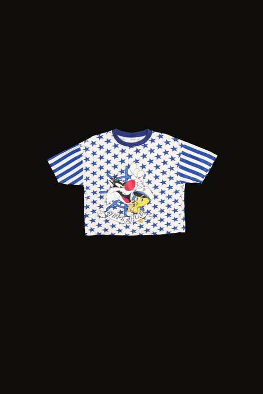 Vintage looney tunes cropped t-shirt shirt stars sylvester tweety ship's ahoy