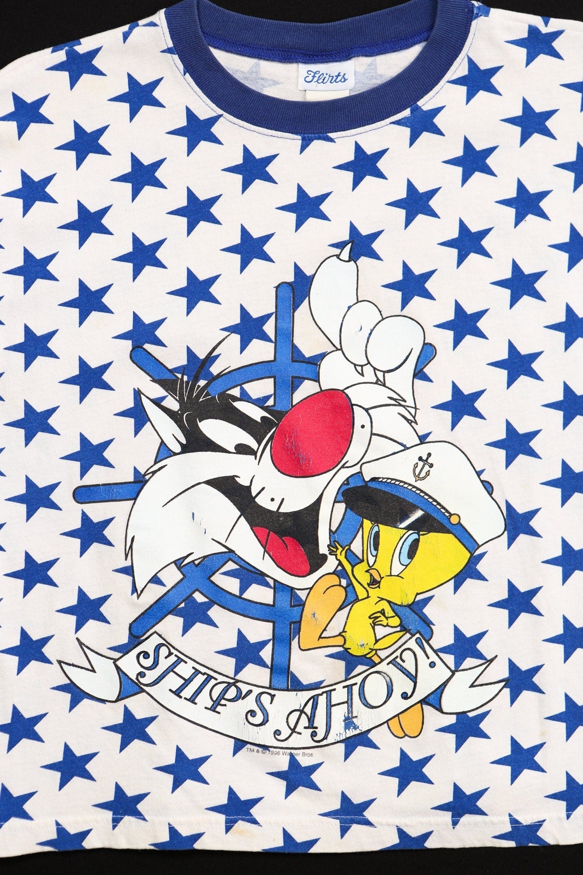Vintage looney tunes cropped t-shirt shirt stars sylvester tweety ship's ahoy