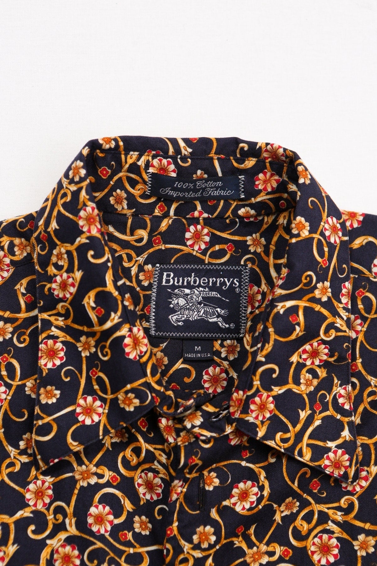 Men button up casual shirt floral golg burberrys medium black y2k