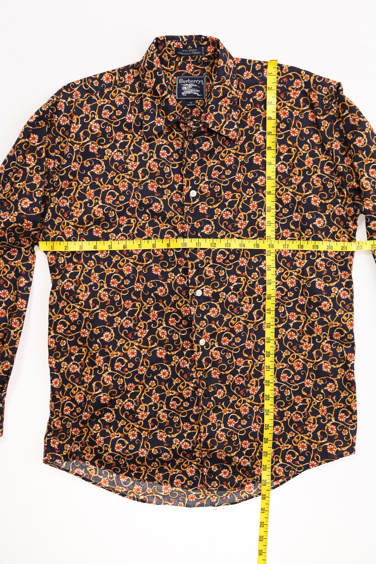 Men button up casual shirt floral golg burberrys medium black y2k