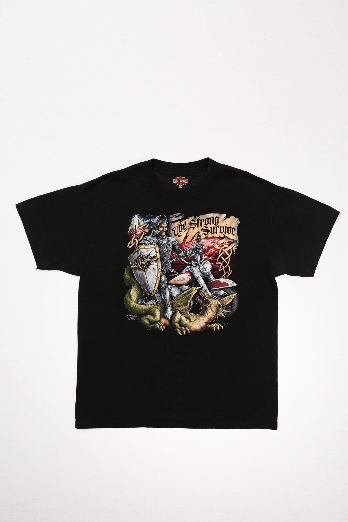 Vintage harley davidson t-shirt 3d emblem the strong survive xl black winston salem north carolina curly's biker motorycles