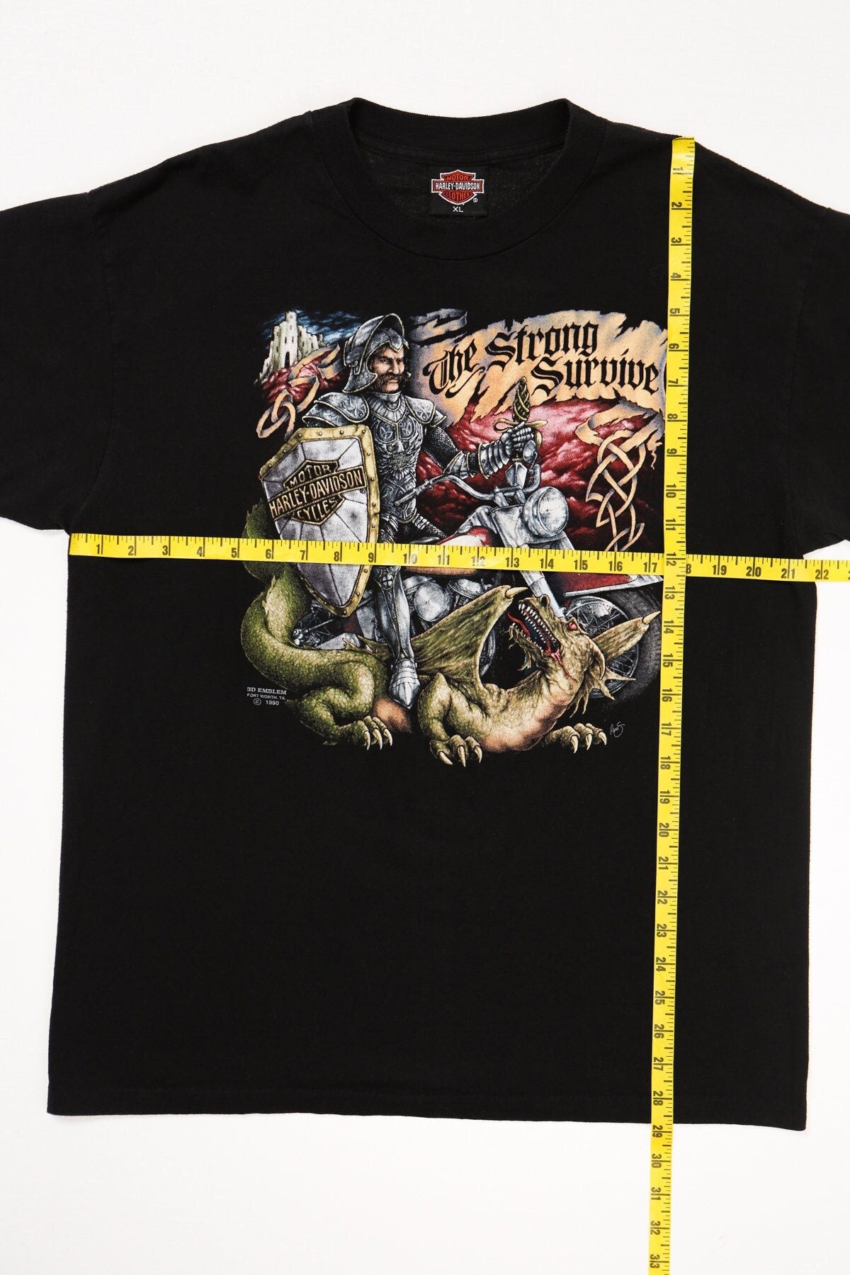 Vintage harley davidson t-shirt 3d emblem the strong survive xl black winston salem north carolina curly's biker motorycles