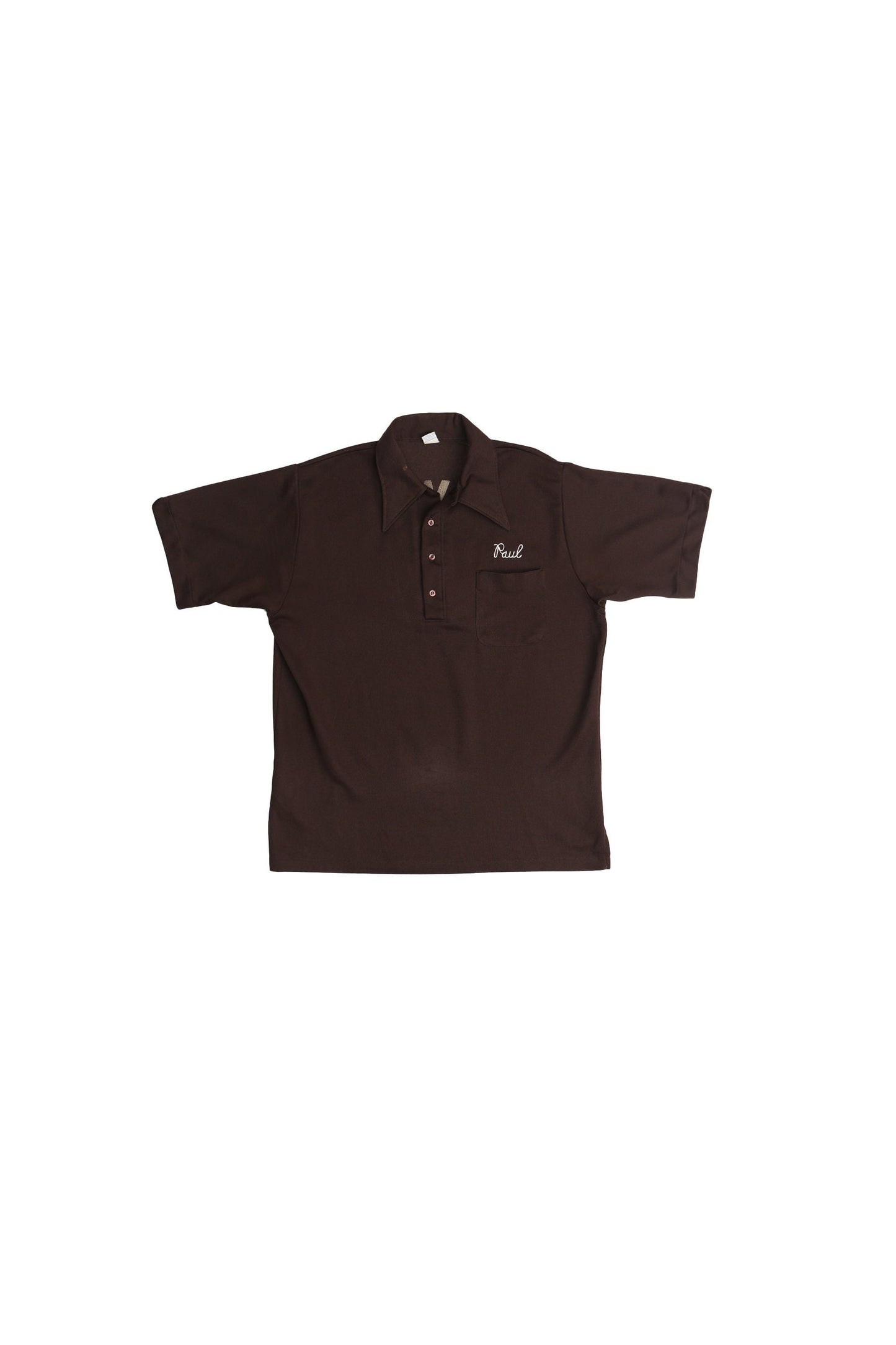 Vintage men brown bowling shirt mr white 70's 80's henley button up short sleeve