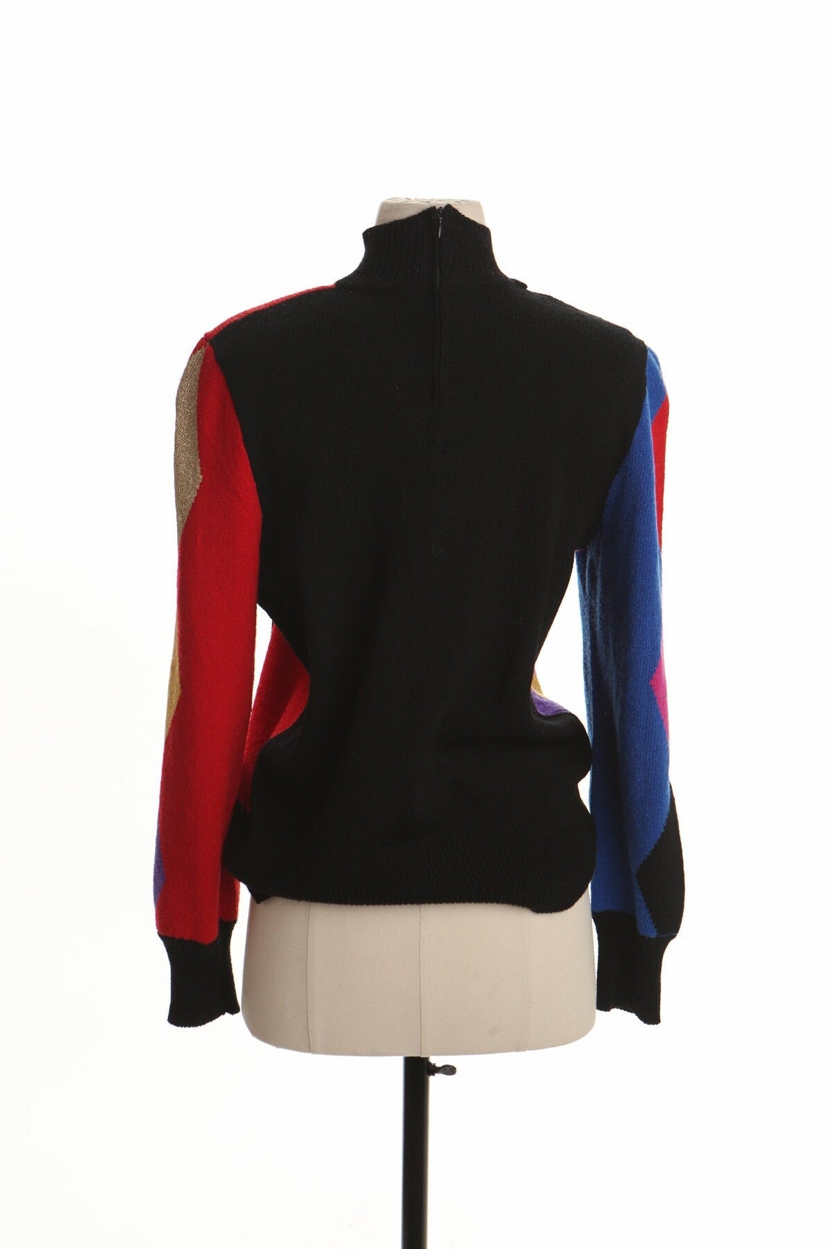 Vintage women 90's casual sweater black 80's side button geometric