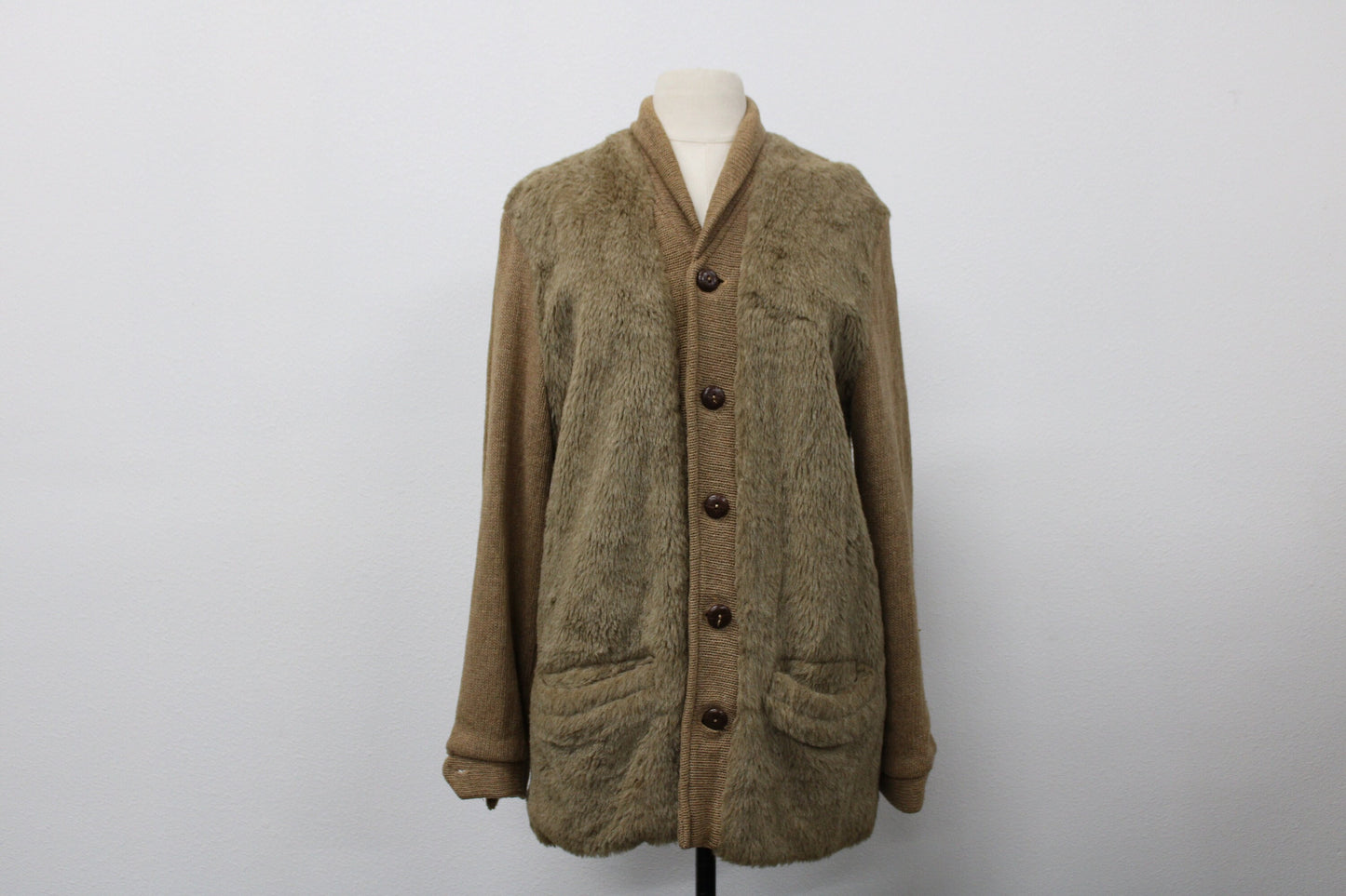 Men vintage cardigan sweater mod faux fur sir knight label made in usa rare button up