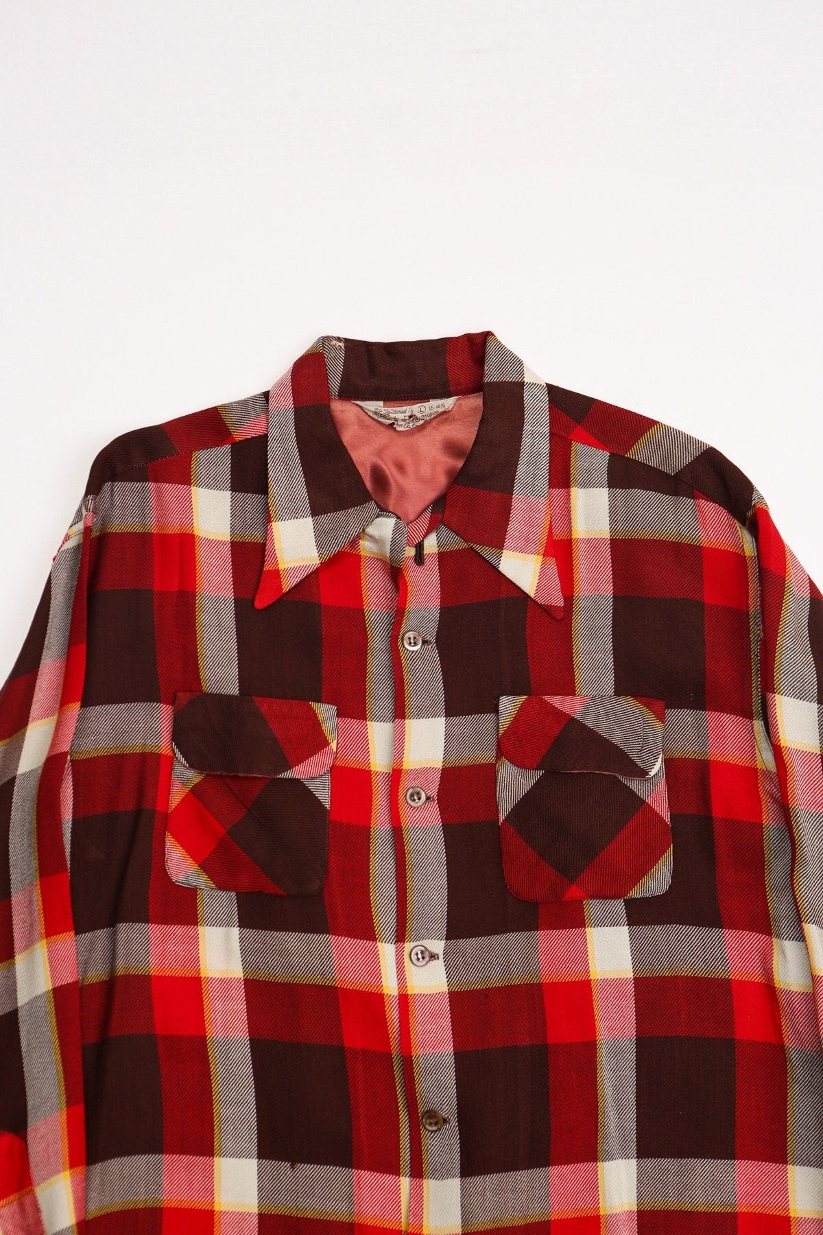 Men vintage plaid red shirt 40's 50's flannel tailored
