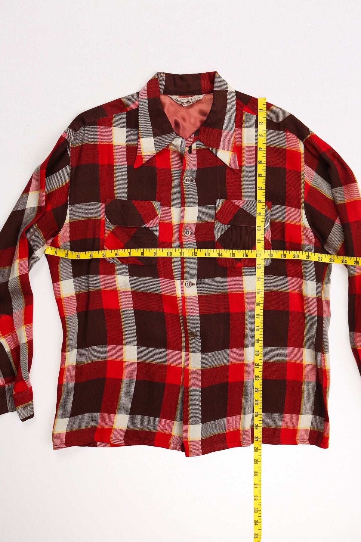 Men vintage plaid red shirt 40's 50's flannel tailored
