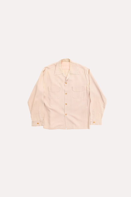 Vintage men 50's 40's casual plaid beige white long sleeve shirt rockabilly