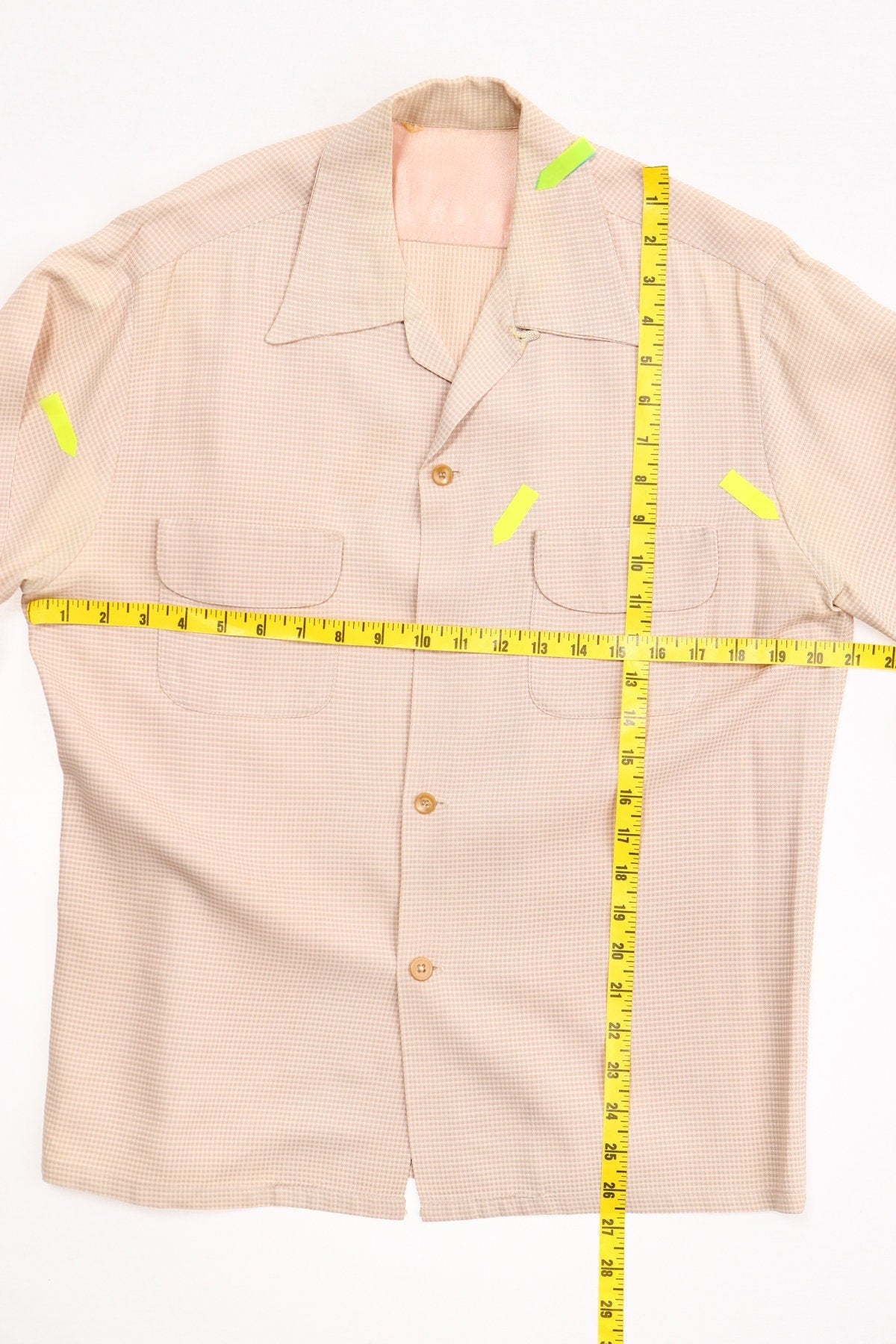 Vintage men 50's 40's casual plaid beige white long sleeve shirt rockabilly