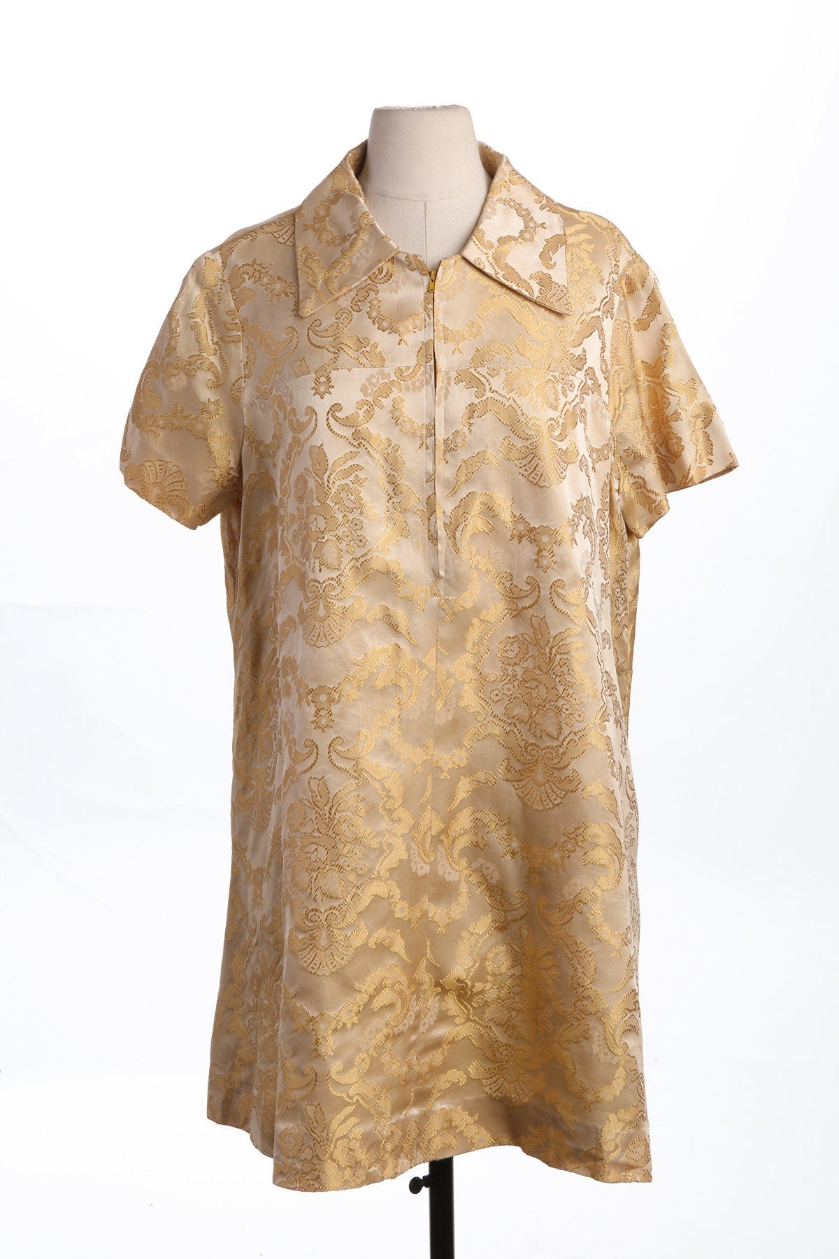 Vintage Golden Brocade Paisley Dress - Era 60's 70's