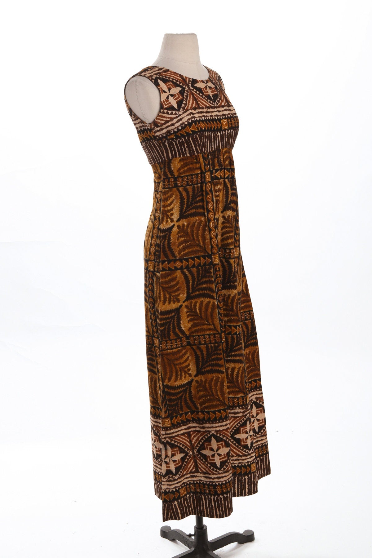 Vintage Hawaiian Dress - Brown Tribal Print - Era 70's - 80's