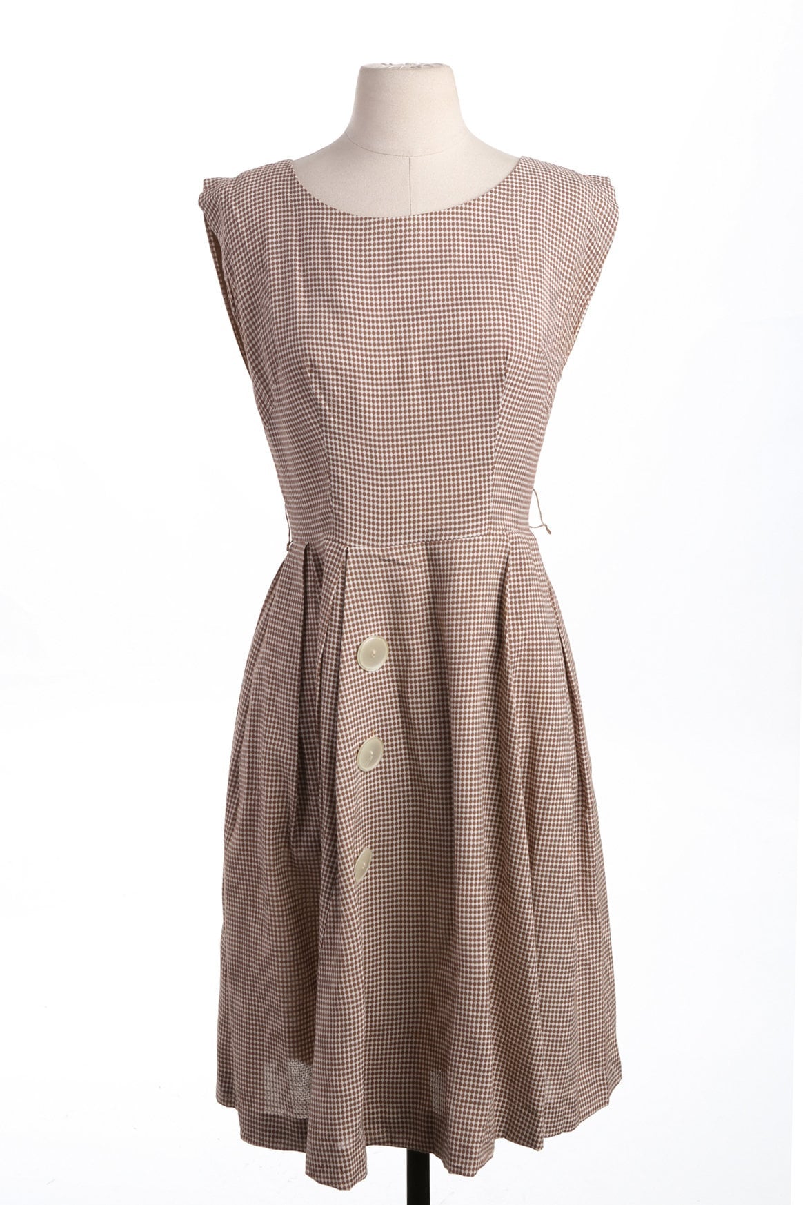 Vintage Women Brown Plaid Summer Dress