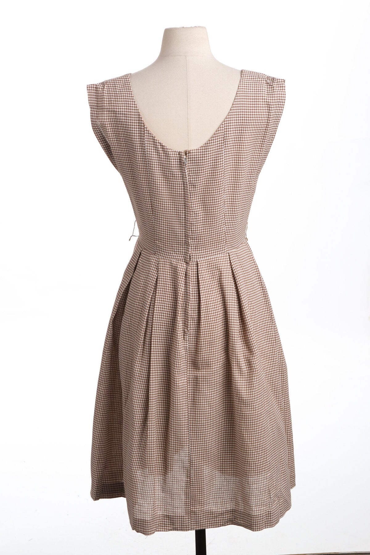 Vintage Women Brown Plaid Summer Dress