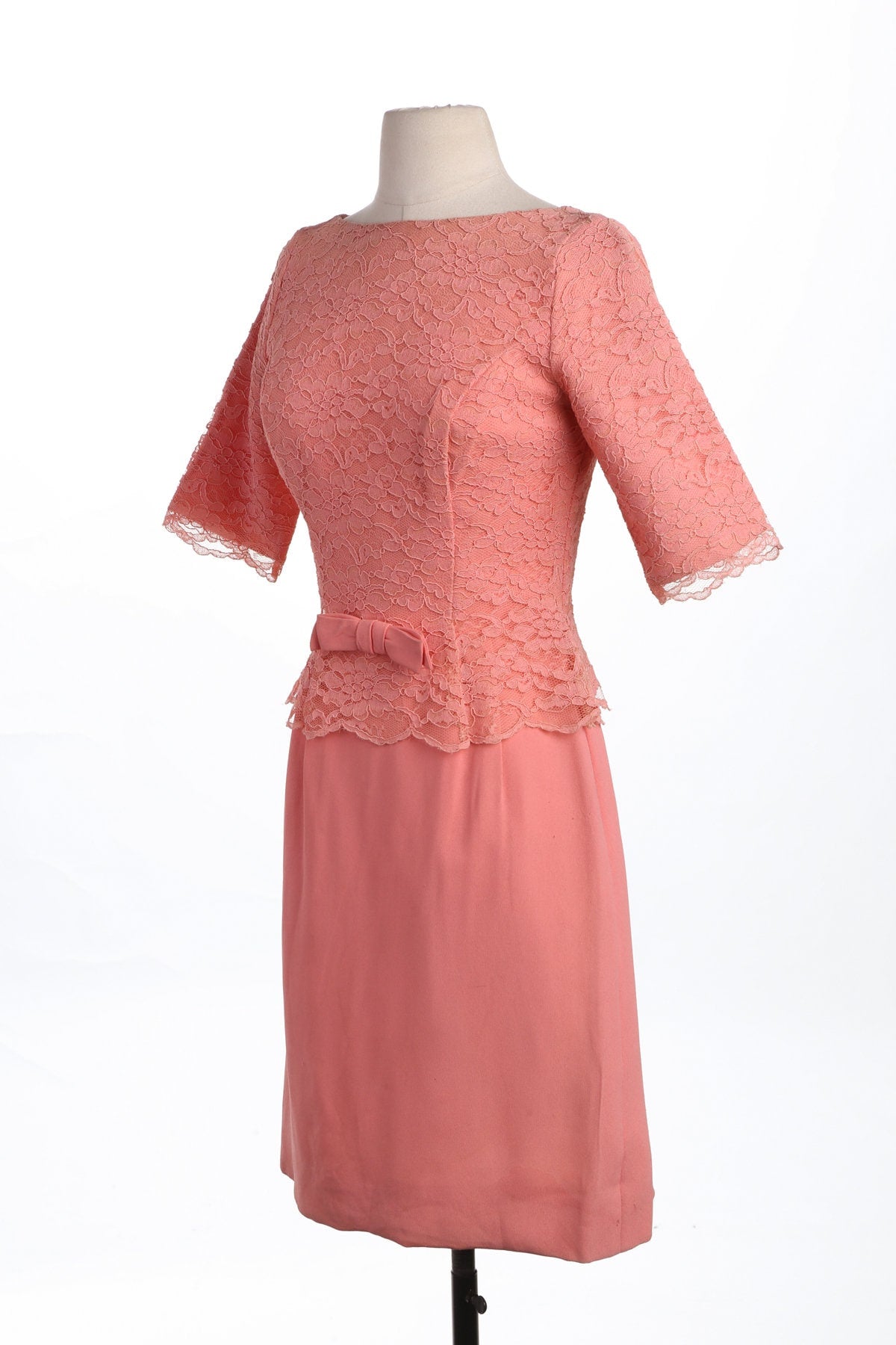 Vintage Casual Dress - Pink Floral Lace Top - Era 50's - 60's