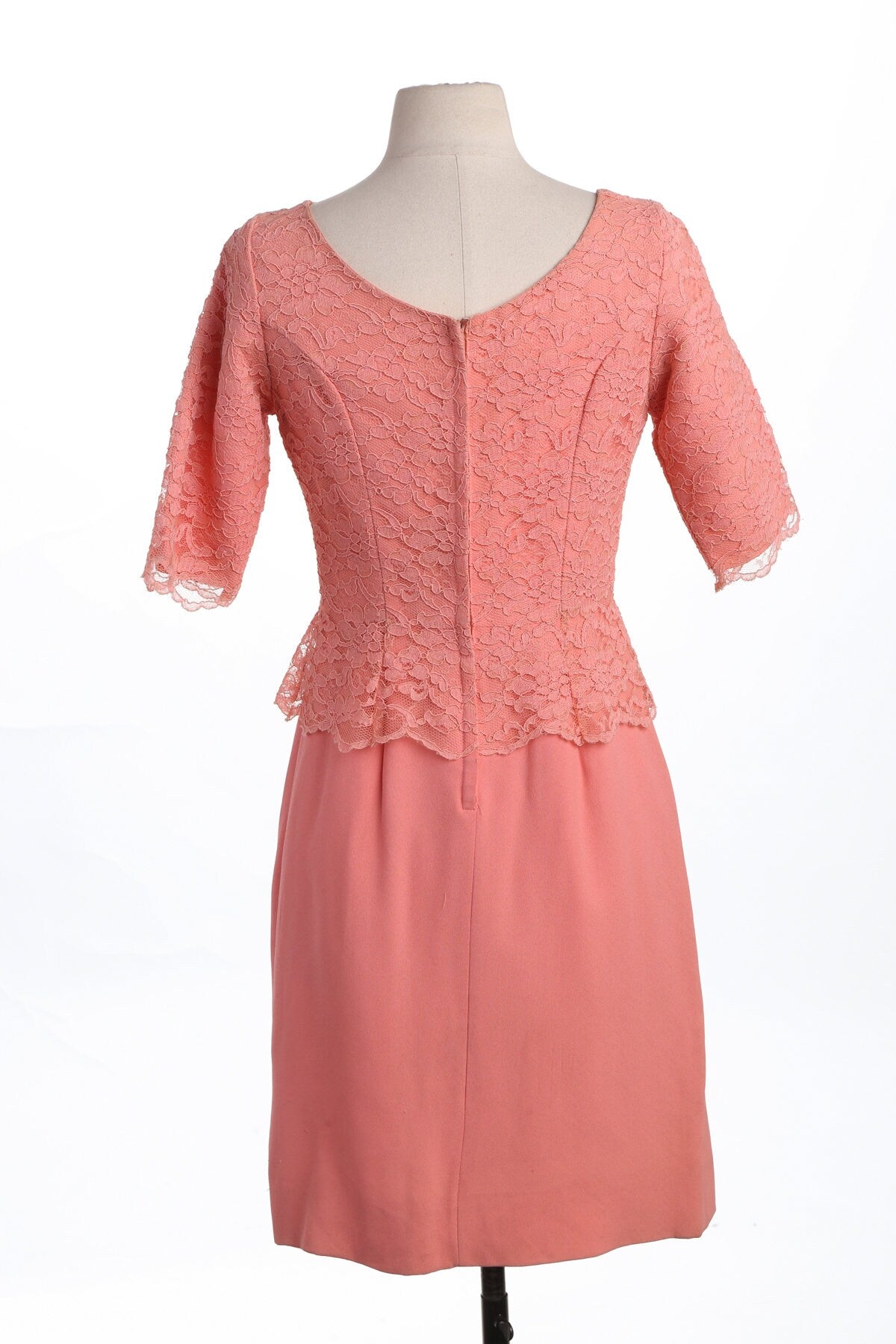 Vintage Casual Dress - Pink Floral Lace Top - Era 50's - 60's