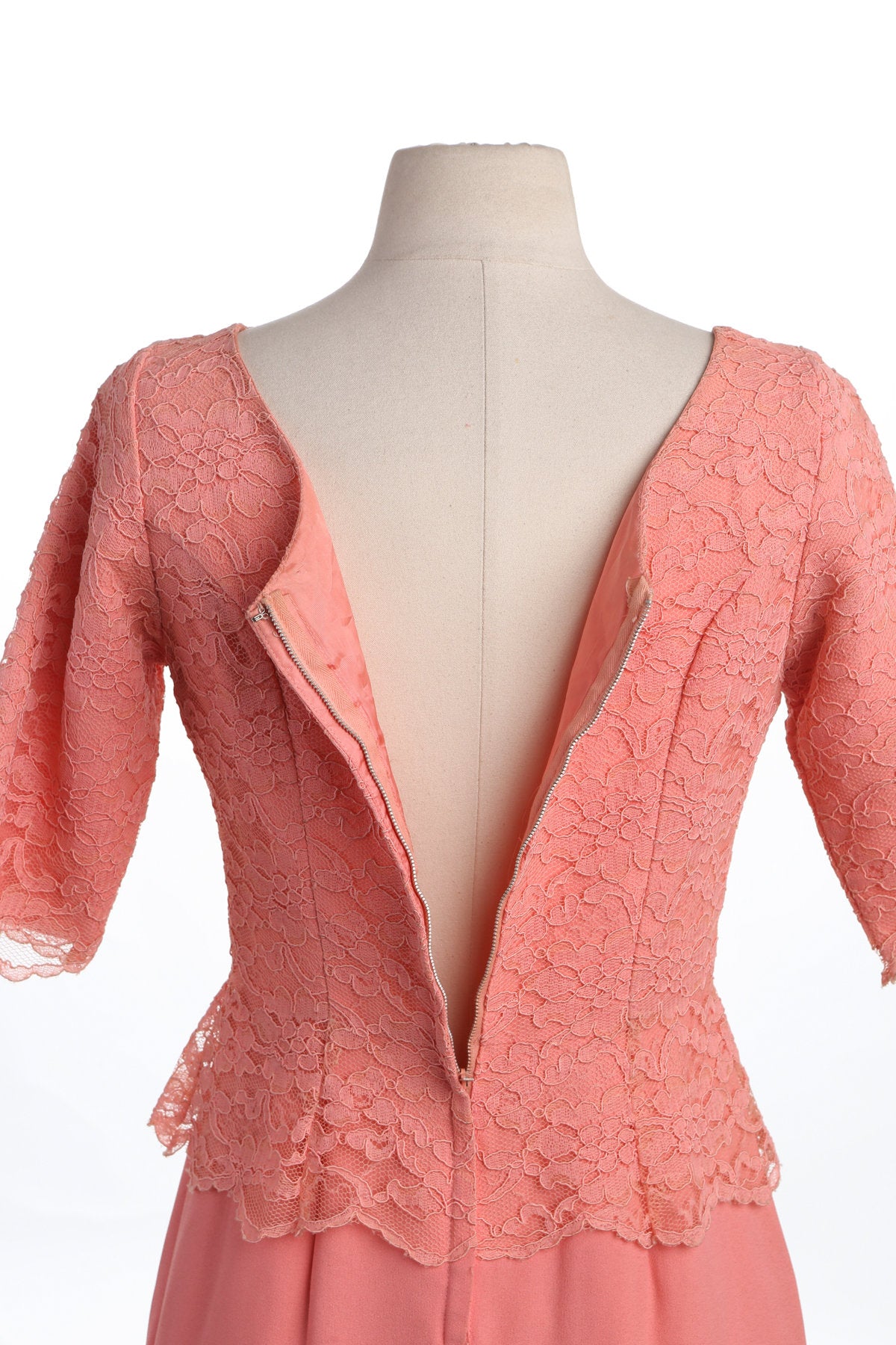 Vintage Casual Dress - Pink Floral Lace Top - Era 50's - 60's