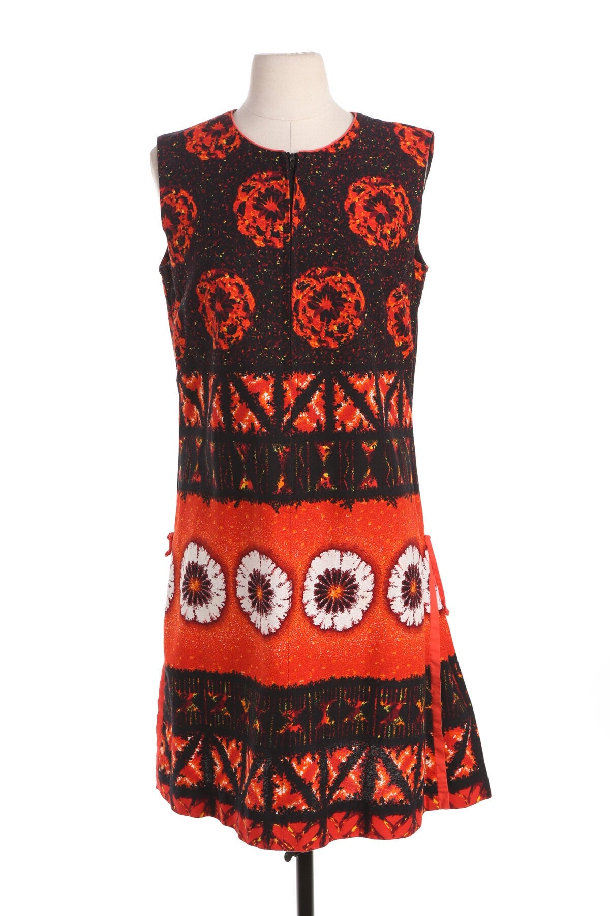 Vintage Hawaiian Dress - Orange Flora Print Details - Era 60's 70's