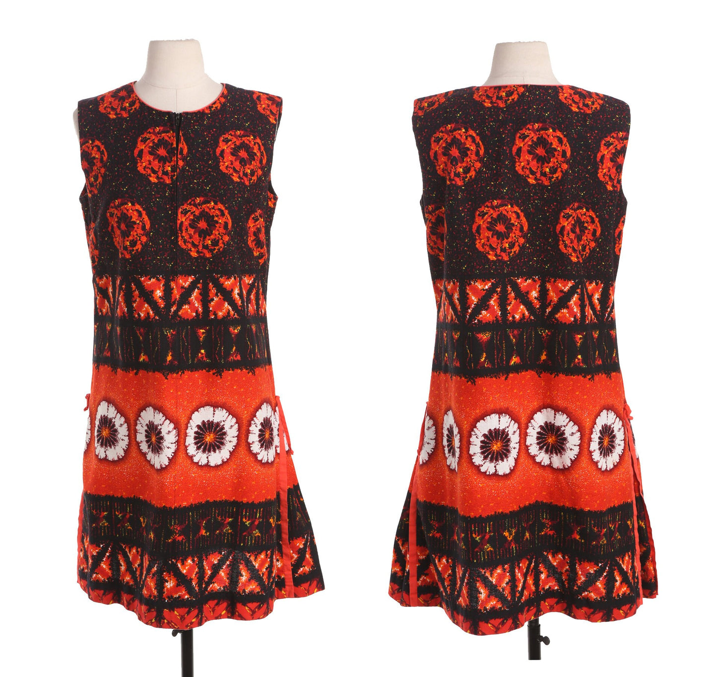 Vintage Hawaiian Dress - Orange Flora Print Details - Era 60's 70's