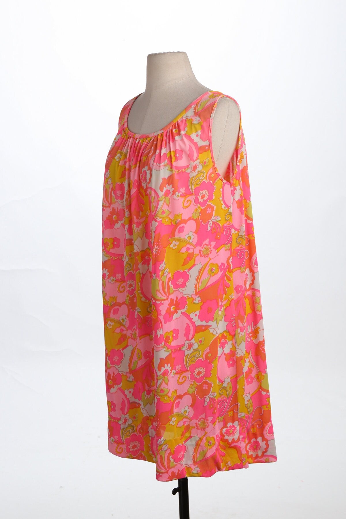 Vintage Floral Print Pink Slip Dress