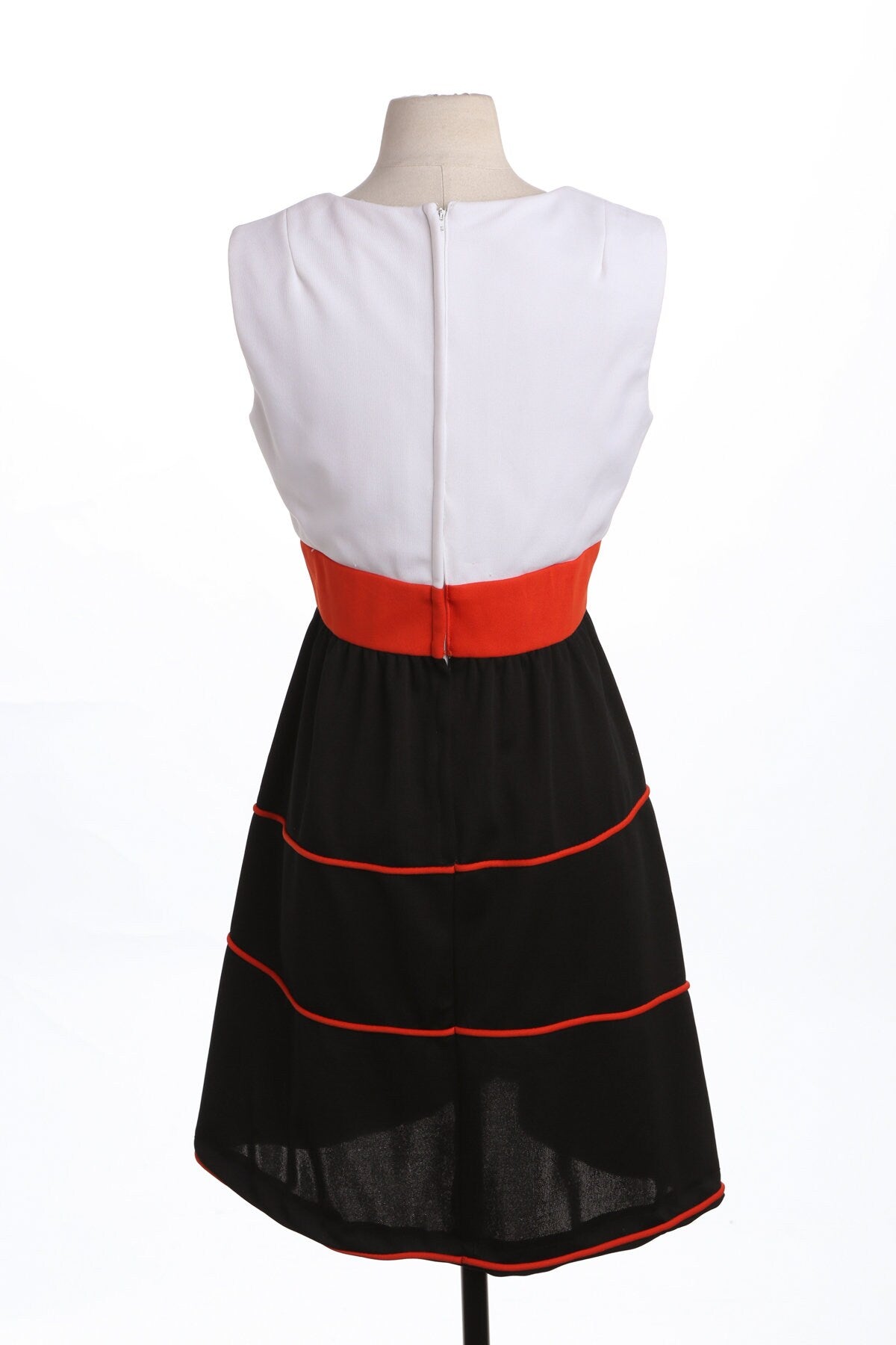 70's Women Black and White Summer Polyester Dress