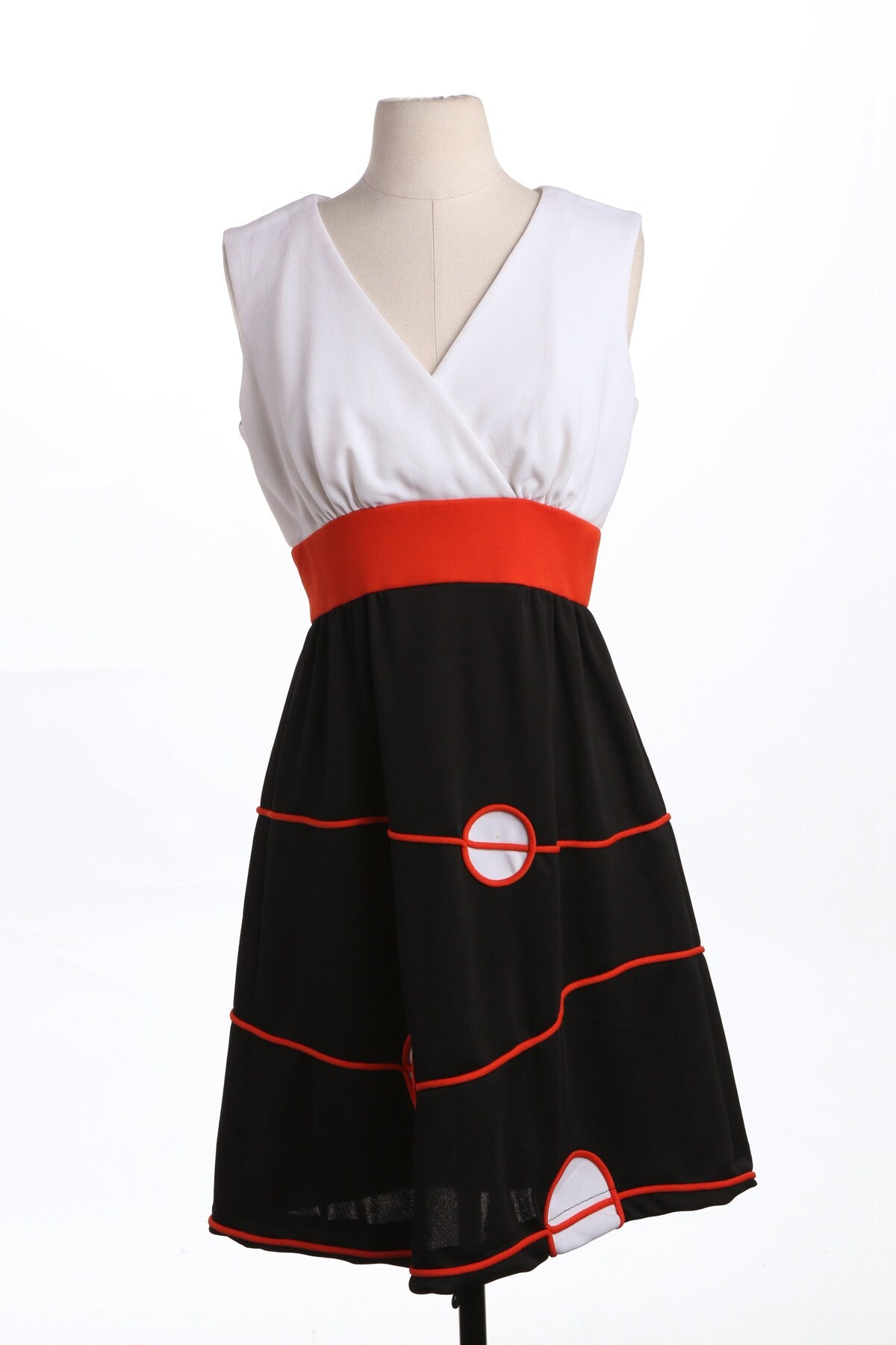 70's Women Black and White Summer Polyester Dress