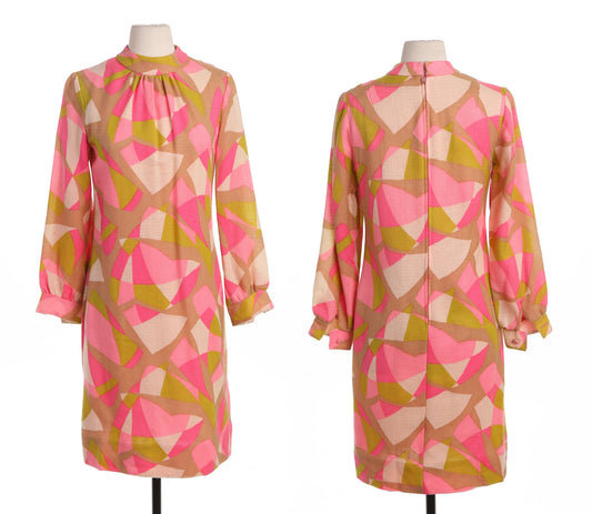70's Women Pink Casual Long Sleeve Dress