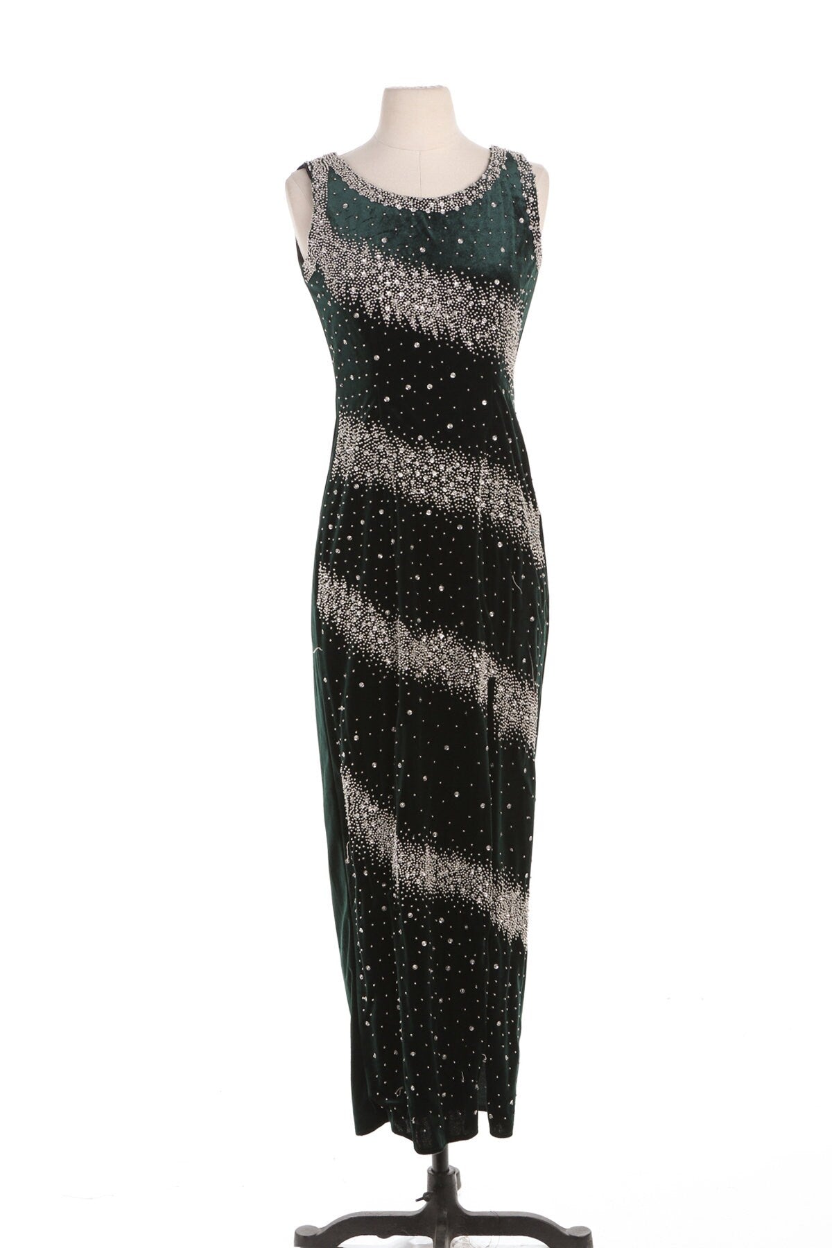 Vintage Elegant Green Evening Velvet Sequin Long Dress - Era 90's - Y2K