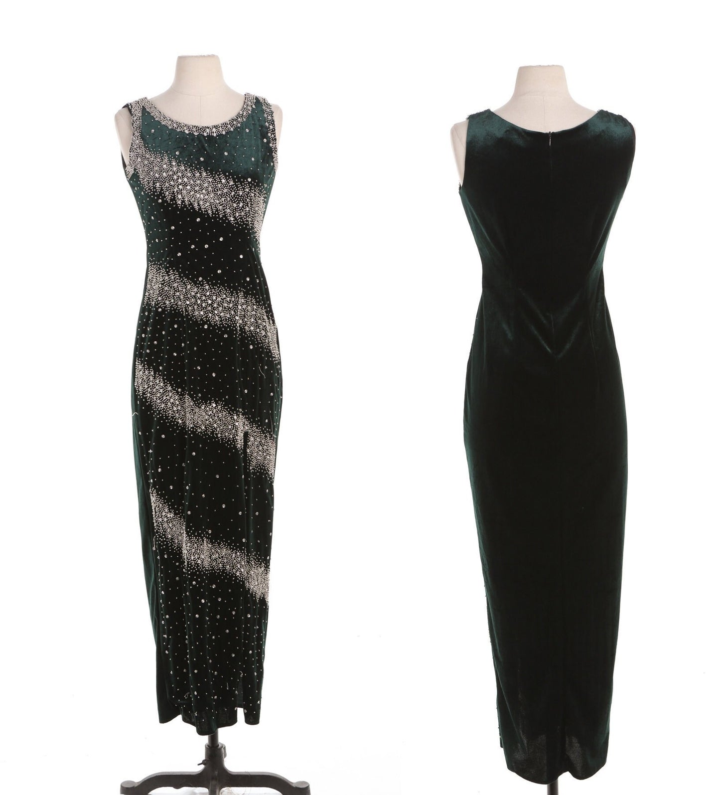 Vintage Elegant Green Evening Velvet Sequin Long Dress - Era 90's - Y2K