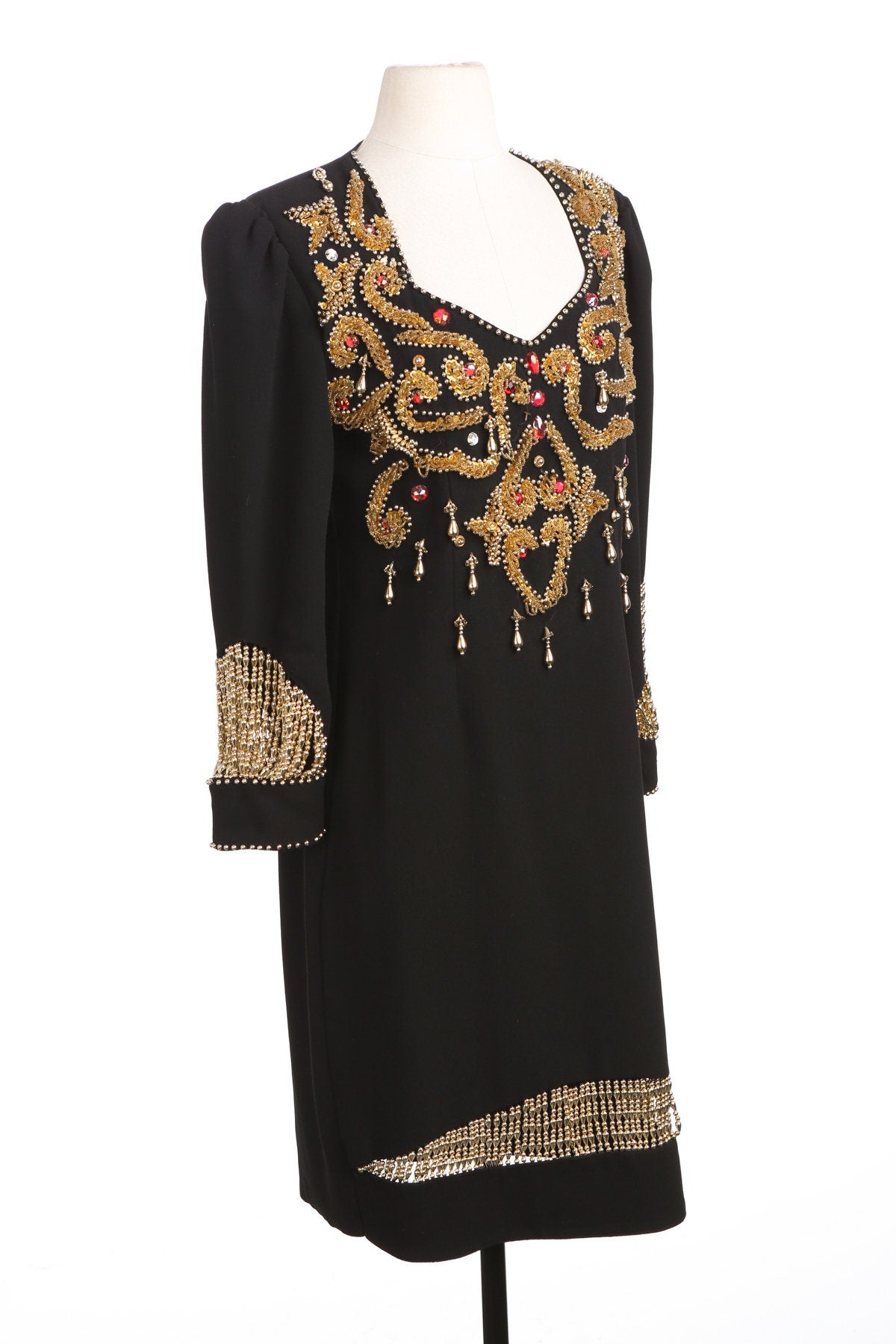 90's Black Sequin Detail Evening Dress