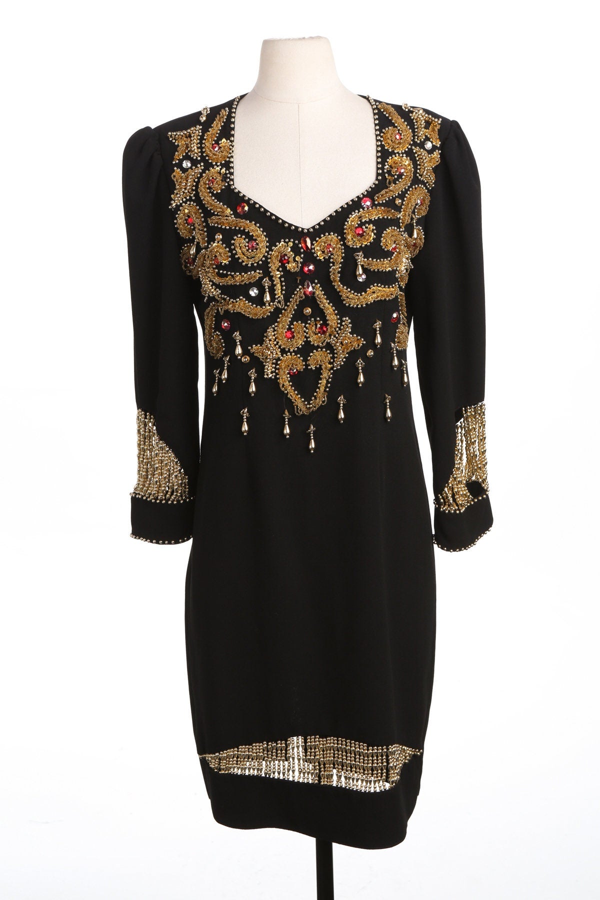 90's Black Sequin Detail Evening Dress