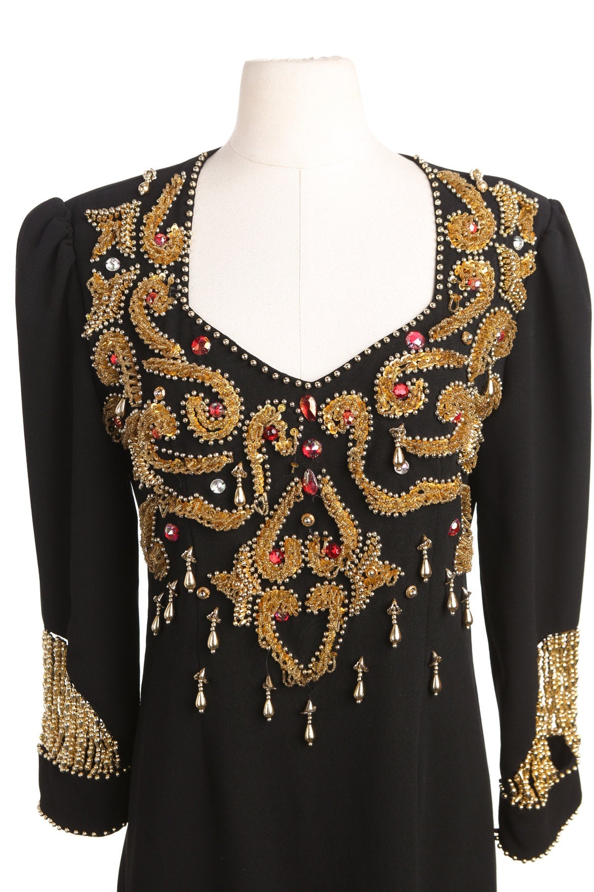 90's Black Sequin Detail Evening Dress