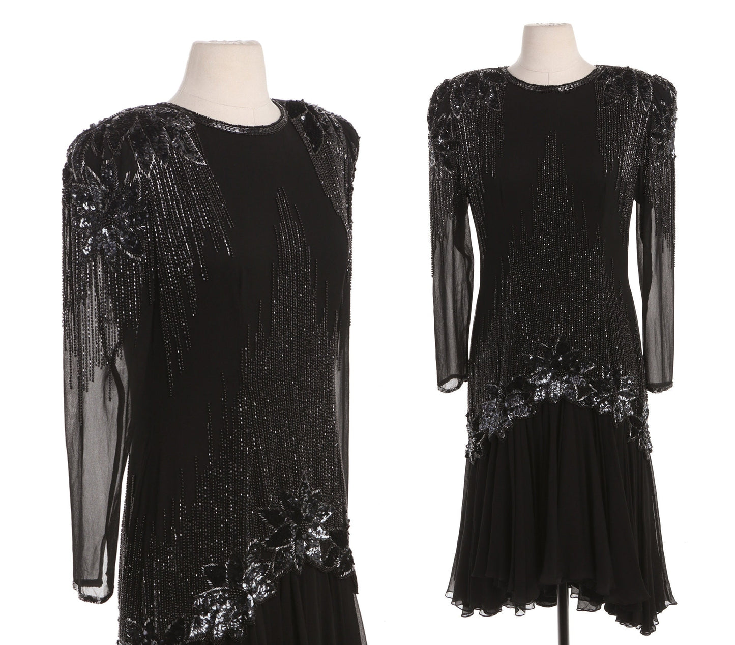 Vintage Black Sequin Evening Dress - Era 80's - 90's