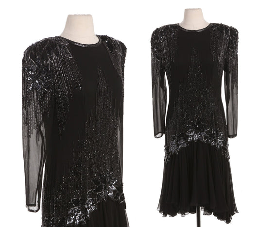 Vintage Black Sequin Evening Dress - Era 80's - 90's
