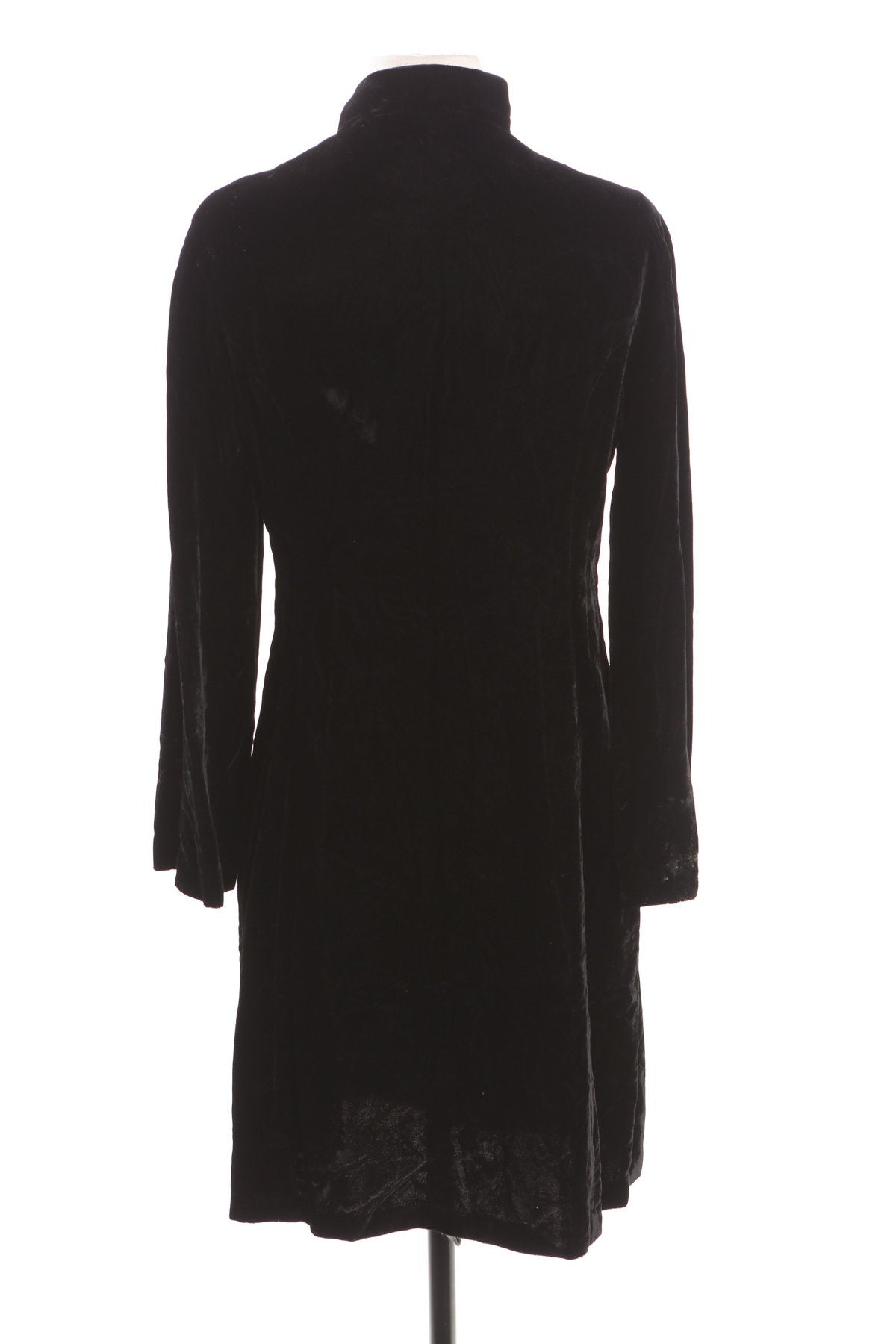 Women Black Velvet Button Down Long Sleeve Dress
