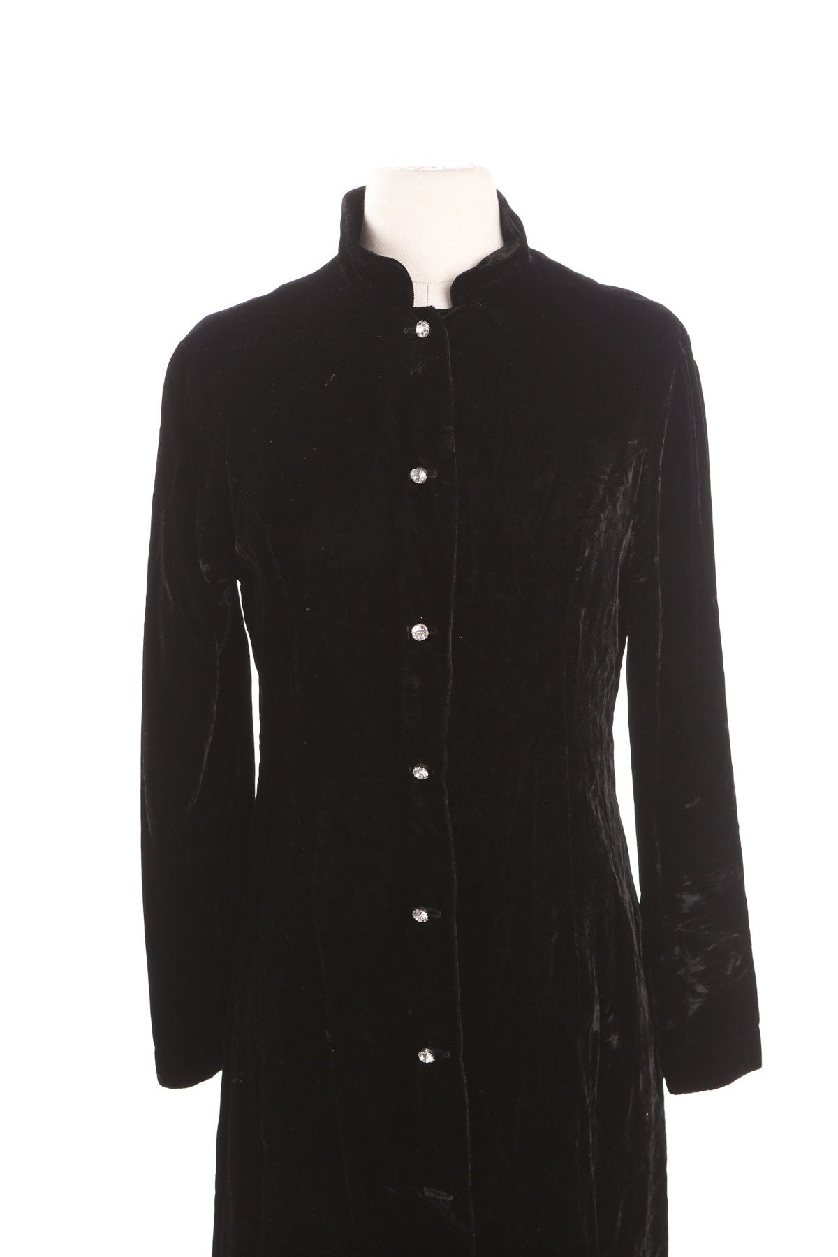 Women Black Velvet Button Down Long Sleeve Dress