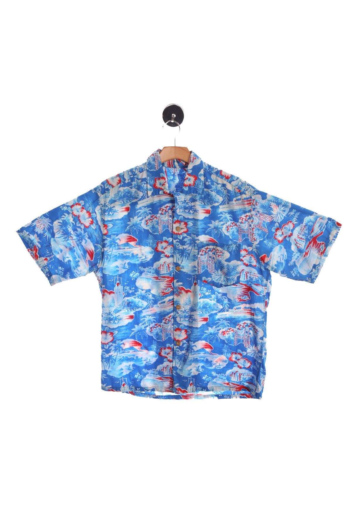 Vintage Hawaiian Shirt - Blue Hawaii Beach Print