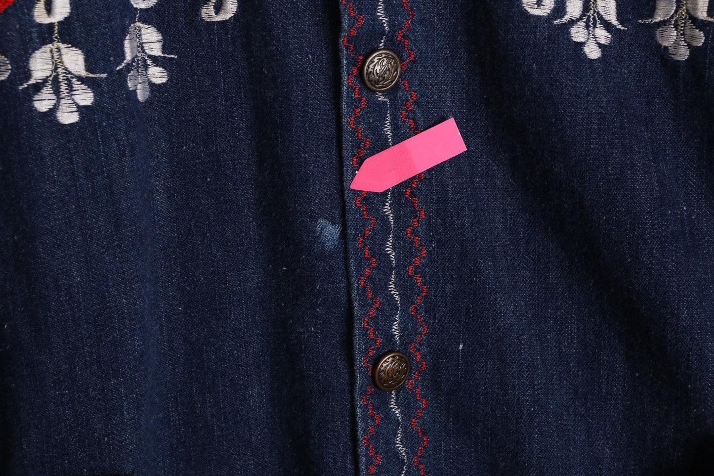 70's Men Embroidered Blue Denim Jacket with Waist Belt