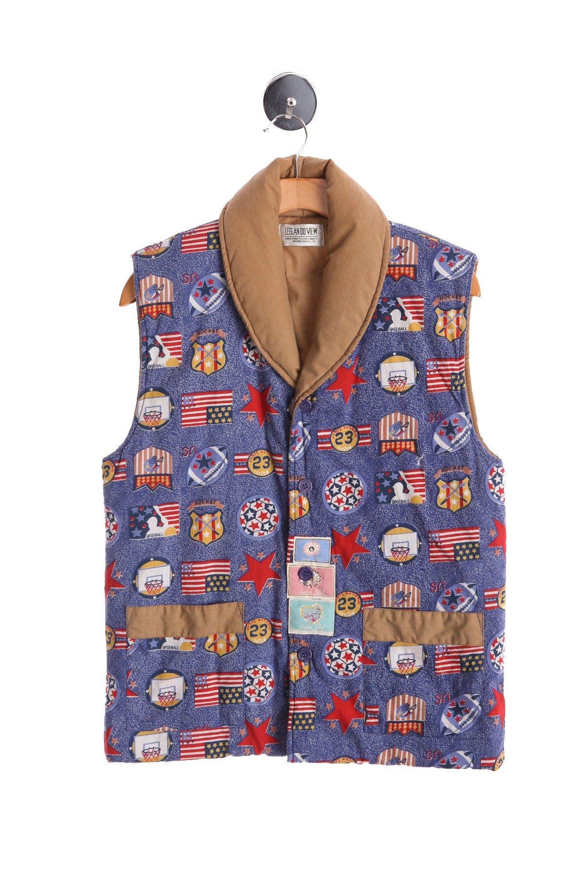 Vintage Down Vest with USA Patriotic Prints