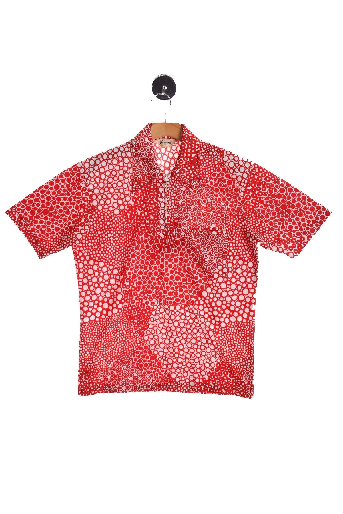 Vintage Men Short Sleeve Poly Hawaiian Shirt - Red Bubble Print