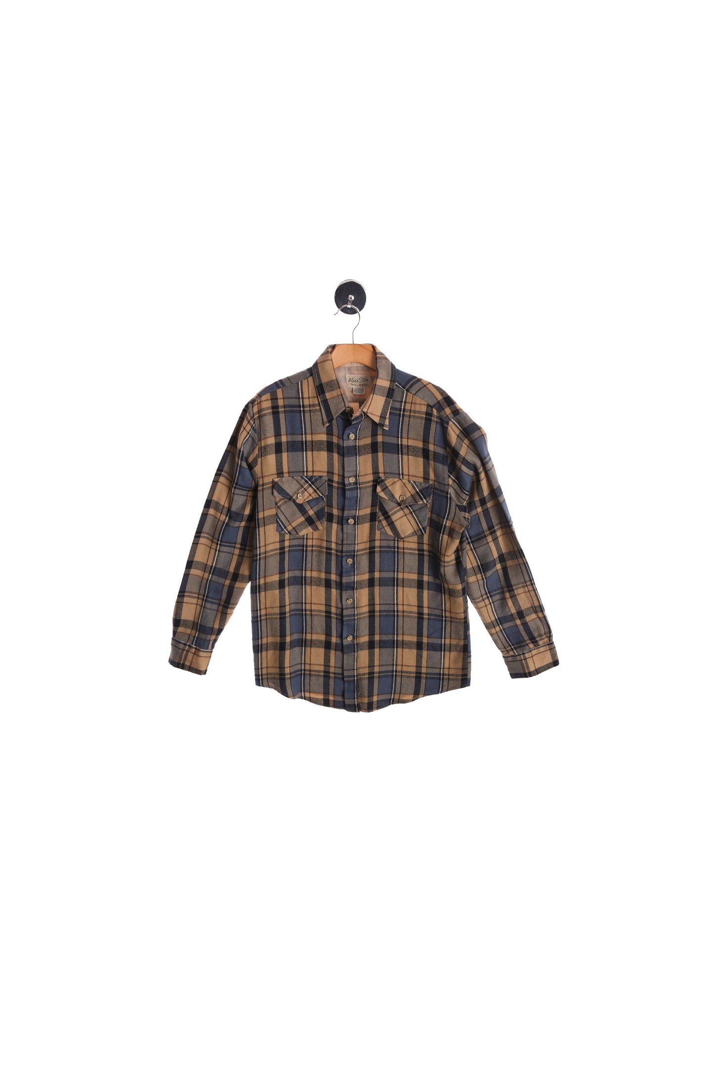 Vintage Flannel Shirt - Brown and Blue Plaid Print - Era 70's - 80's